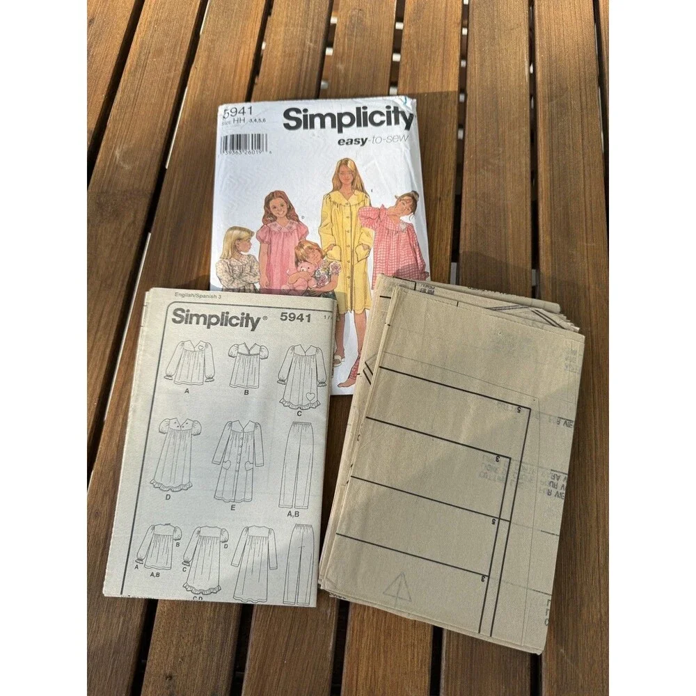 Simplicity Sewing Pattern 5941 Girls Lounge Sleep Wear 3 4 5 6 Pajamas Robe Gown